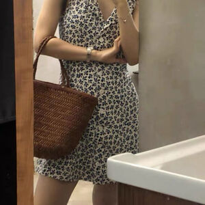 Navy Floral Sleeveless Mini Dress with Tie Back